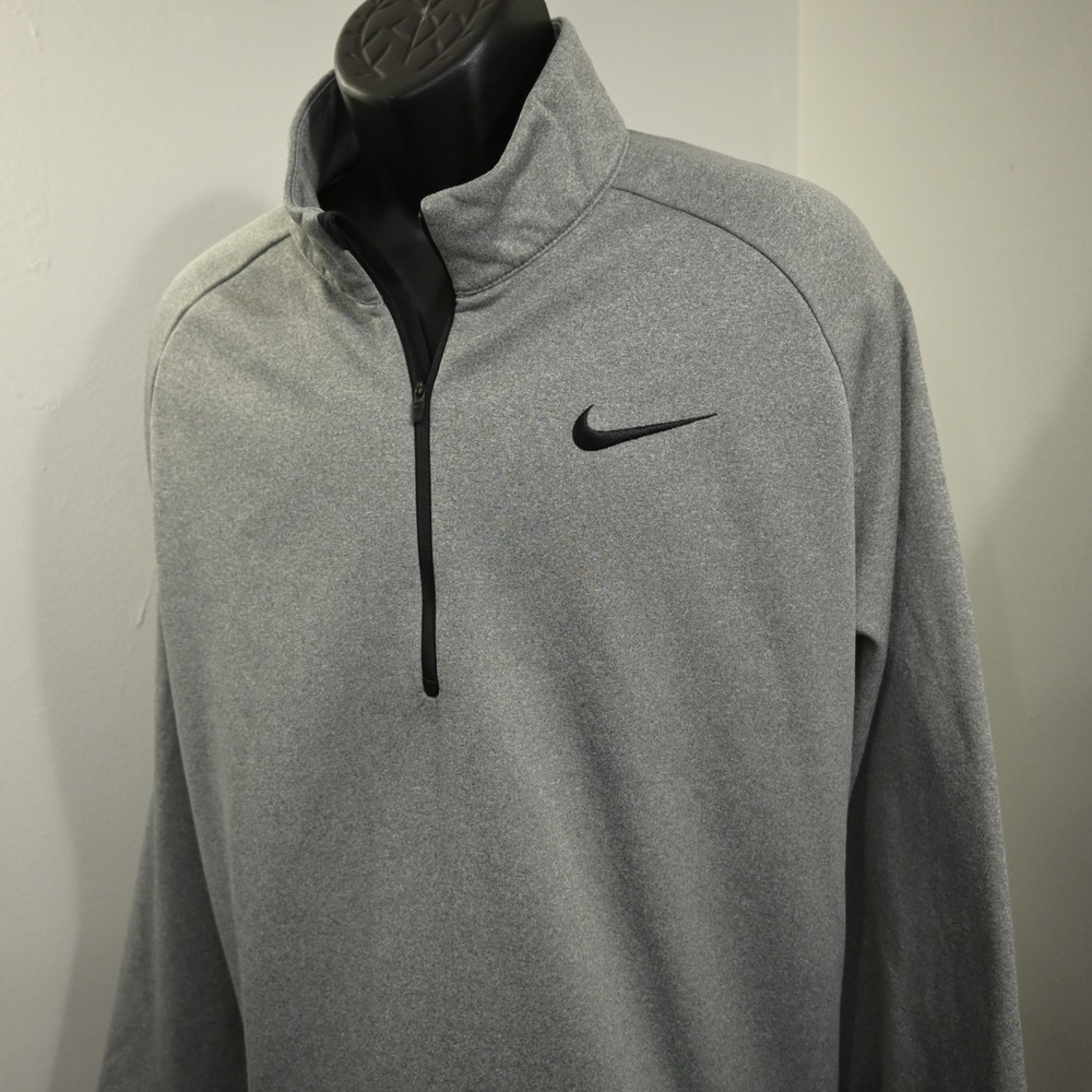 Nike 1/4 Zip Fleece Pullover Mens 3XL Gray Dri-Fit Performance Long Sleeve